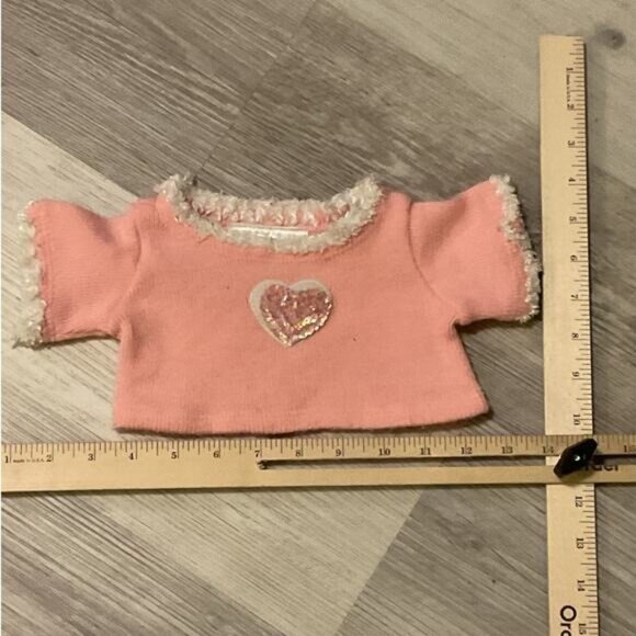 Build-A-Bear Workshop Pink Sweater Sequin Heart White Fringe Valentine's Day - Picture 3 of 4